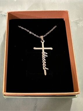 Silver Cross ‘Blessed' Cross Pendant Necklace